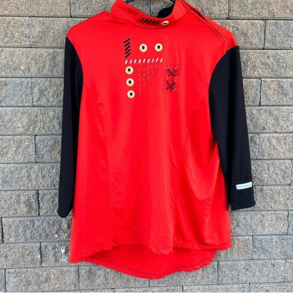 Jamie Sadock Abstract Golf Tennis Red Black 3/4 Sleeve Contrast Shirt Top Sz M